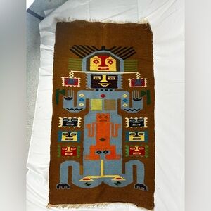 Vintage Handmade Southwestern Pictorial Rug Tribal Figure wool Weaving 47x26in